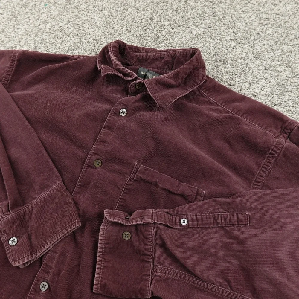 VTG Banana Republic Shirt Mens L Red Purple‎ Corduroy Button Up Long Sleeve Y2K